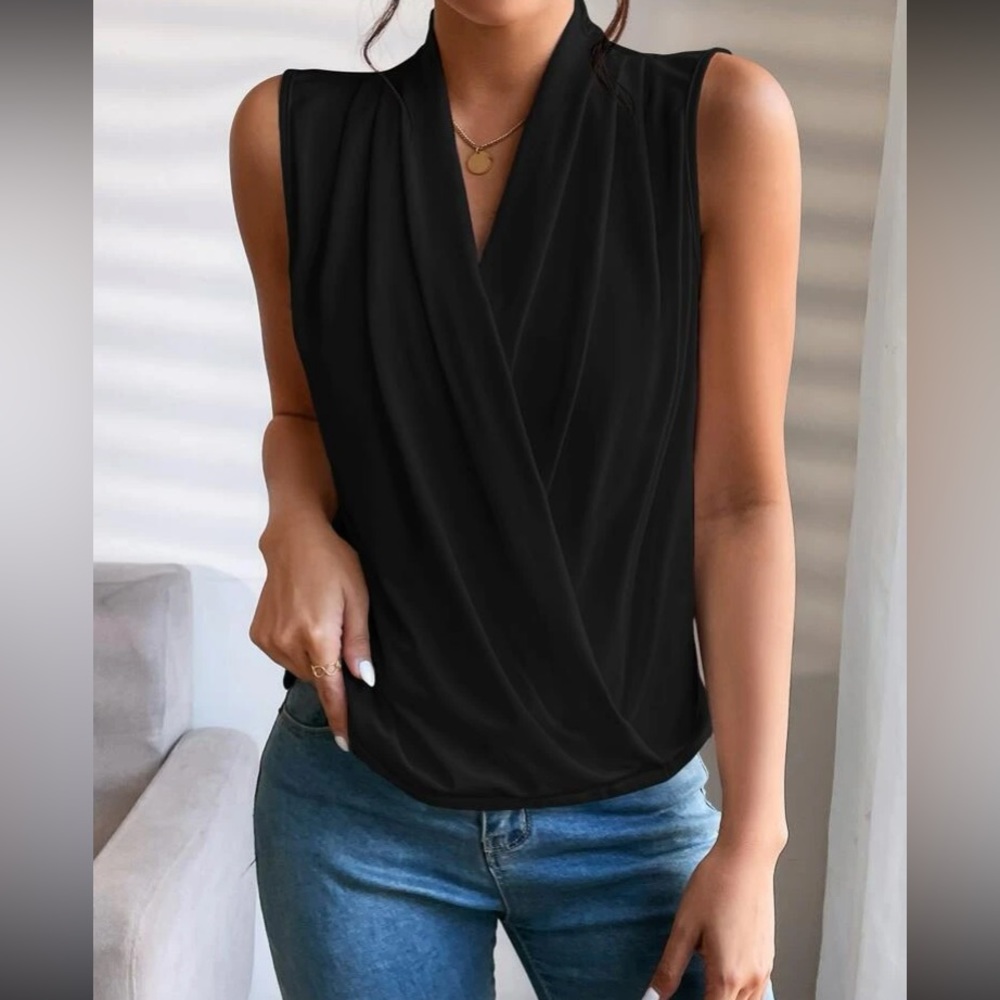 Luxe camel surplice neck wrap top - Picture 9 of 16